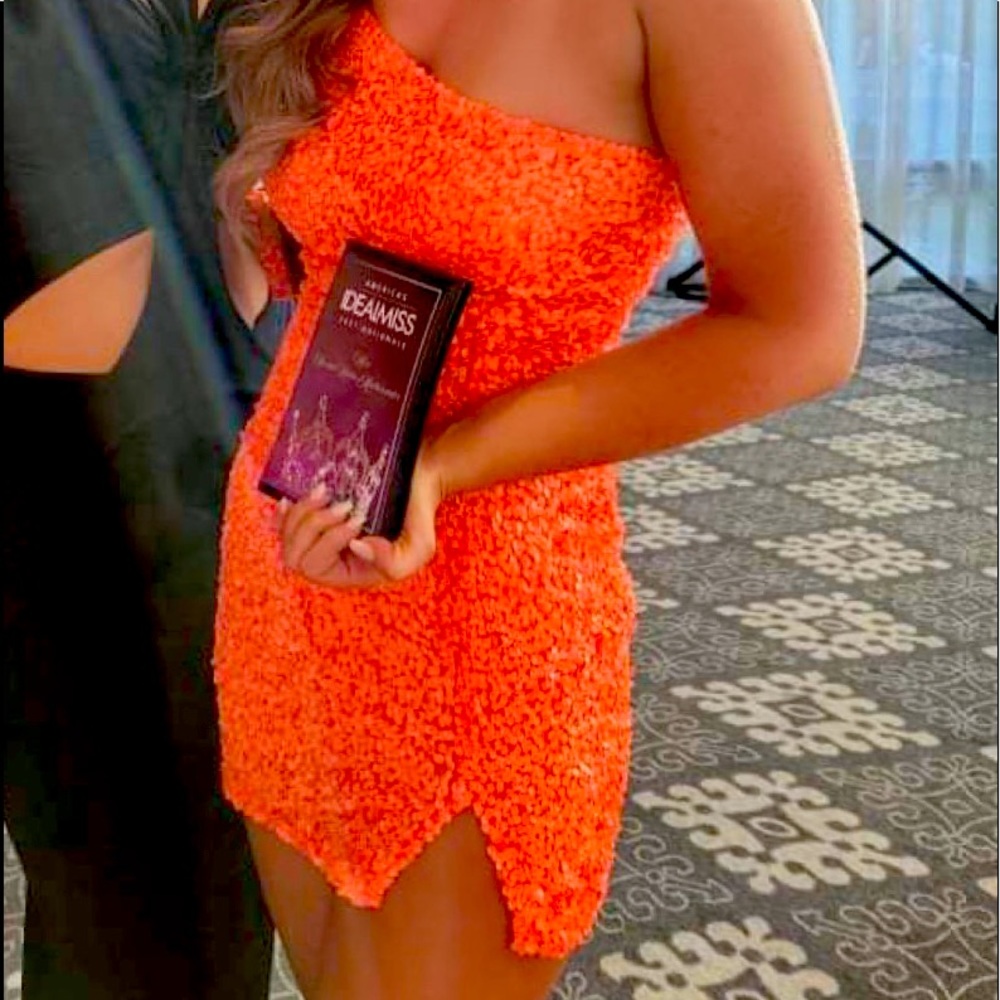 Sherri Hill Neon Orange Cocktail Dress